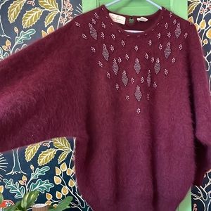 eddie dassin angora sweater vintage with embellished pineapple shaped beads